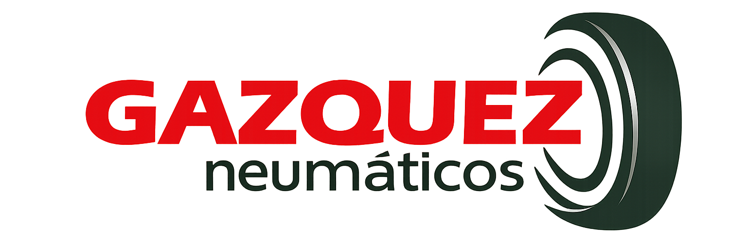 Logotipo de Gazquez neumáticos en rojo y negro con gráfico de neumático estilizado