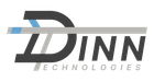 Dinn Technologies logo in gray and blue with stylized D initials and a horizontal line above the text