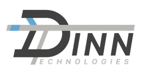 Dinn Technologies logo in gray and blue with stylized D initials and a horizontal line above the text