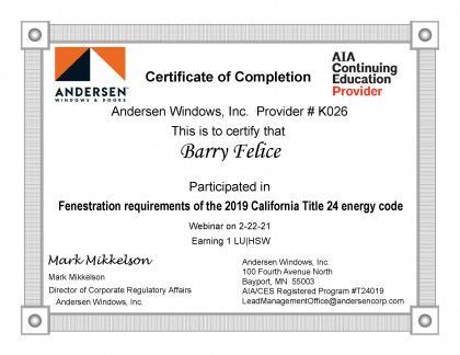 Andersen Certificate