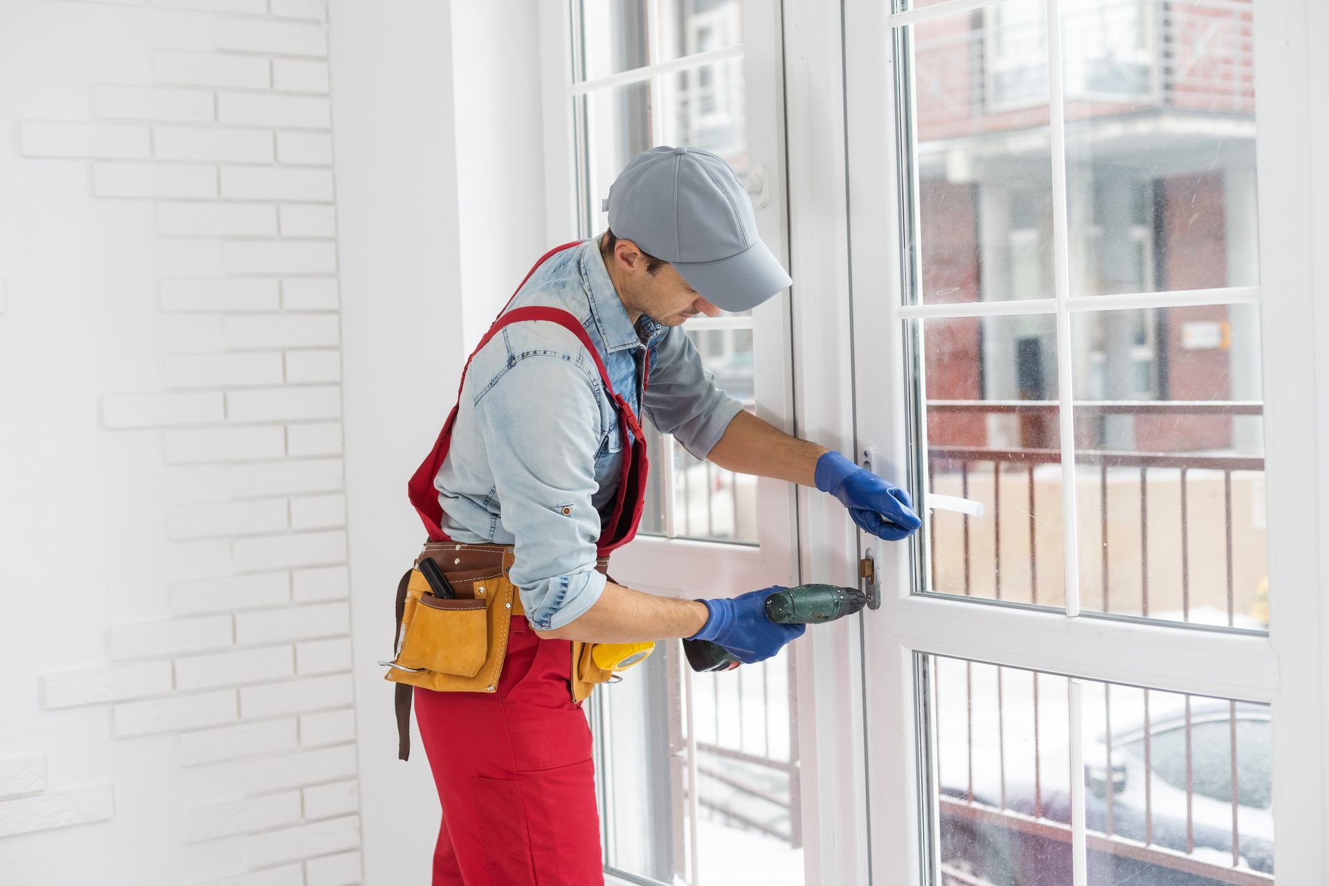 Man fixing French doors