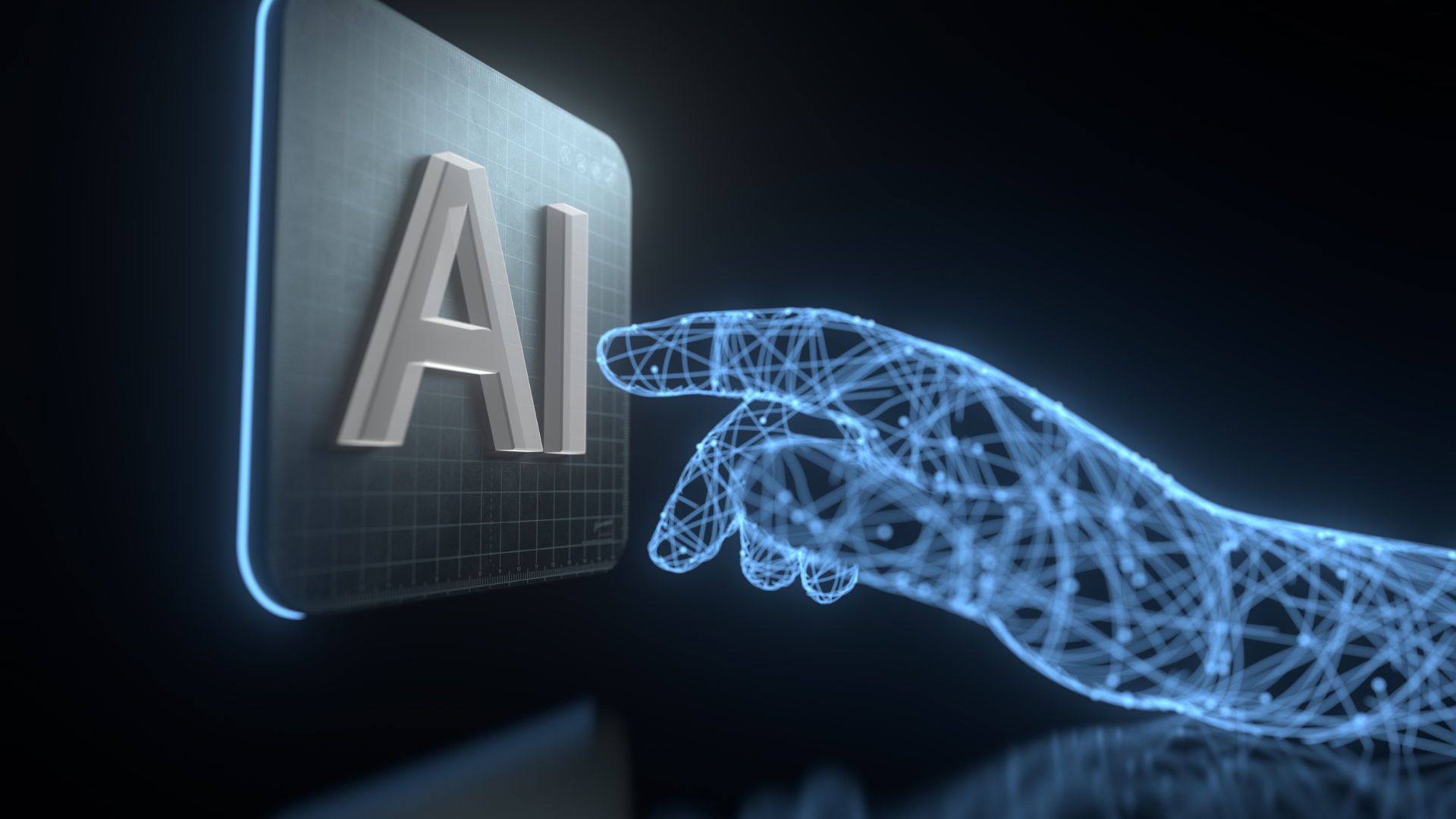 A hand is pointing at a sign that says ai.