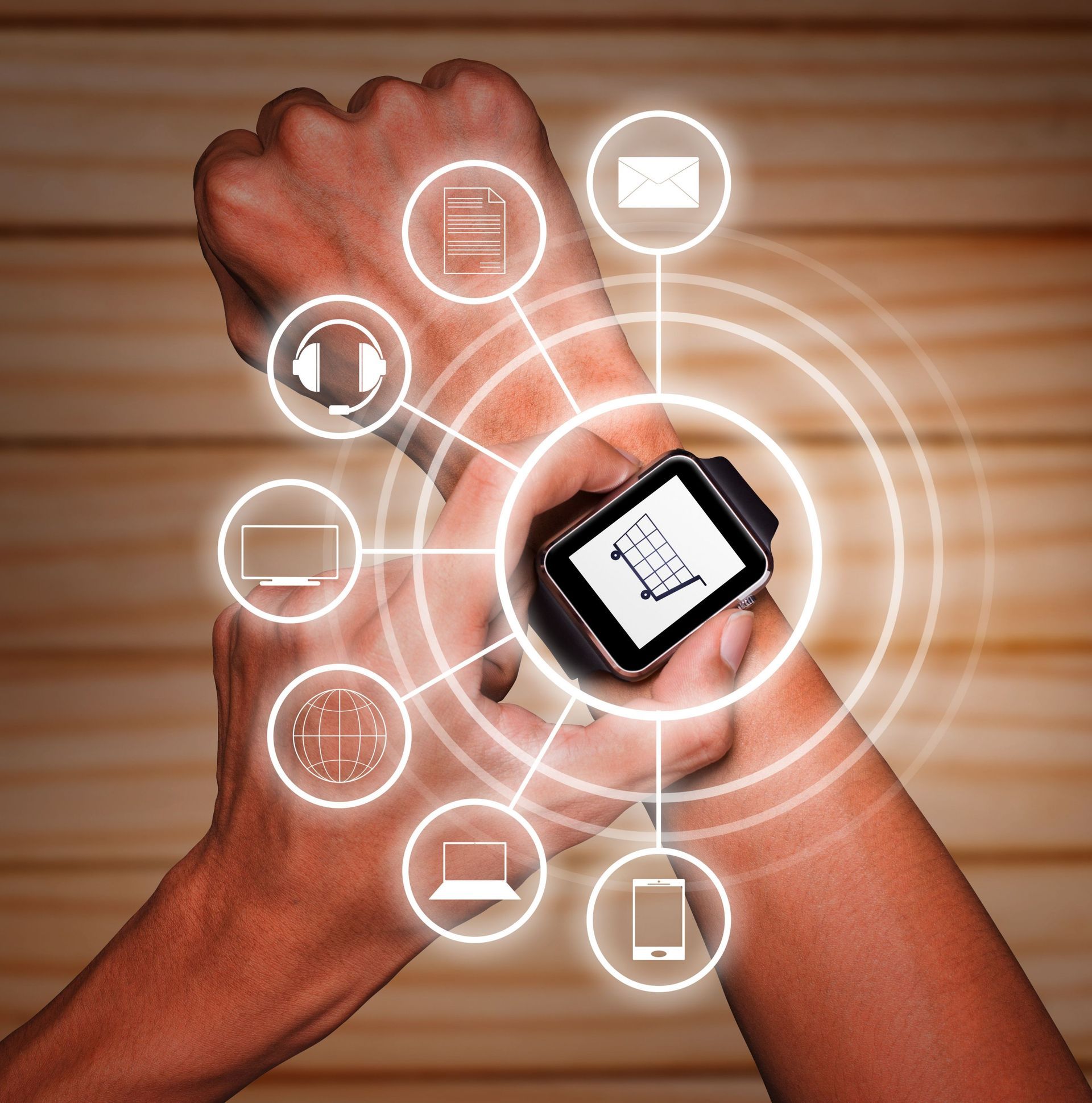 A smart watch with a shopping cart on the screen