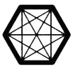 A black and white drawing of a hexagon with a star in the middle.