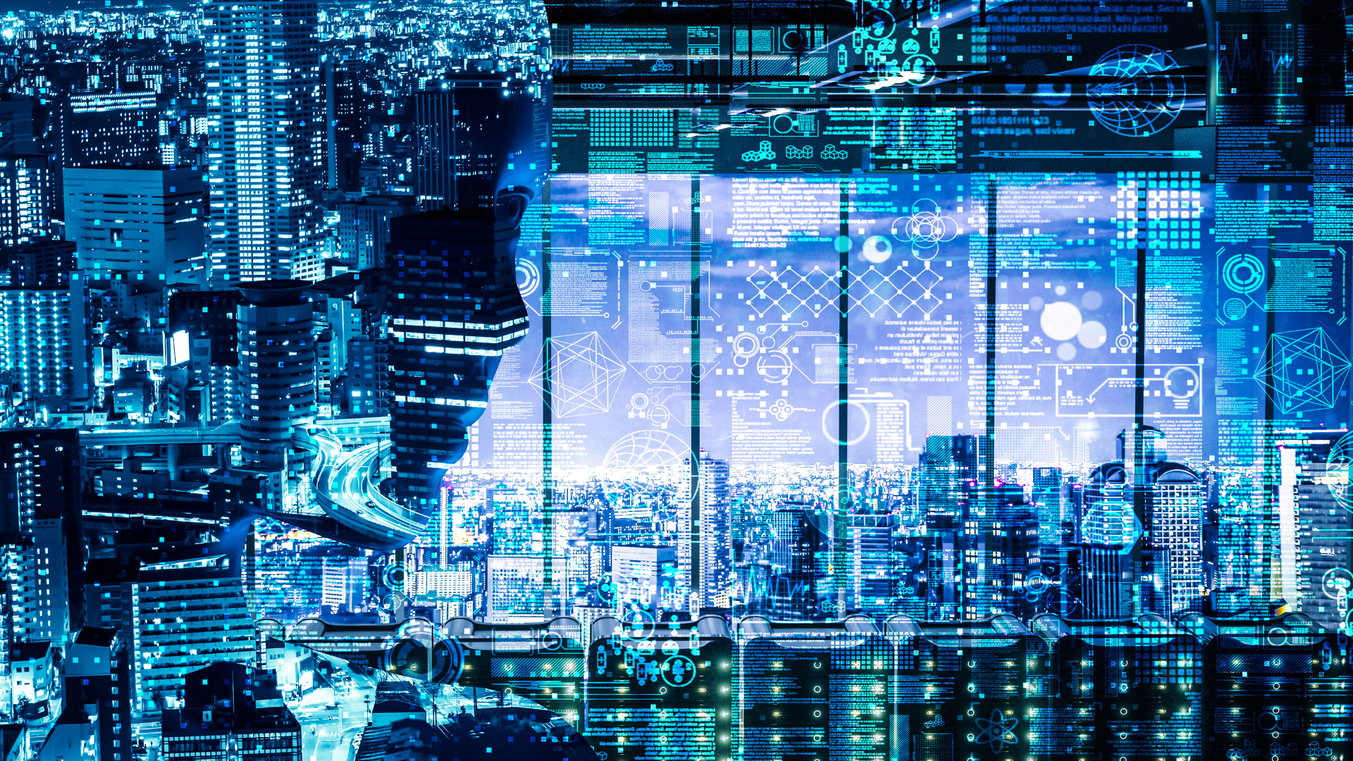 A computer generated image of a city at night.