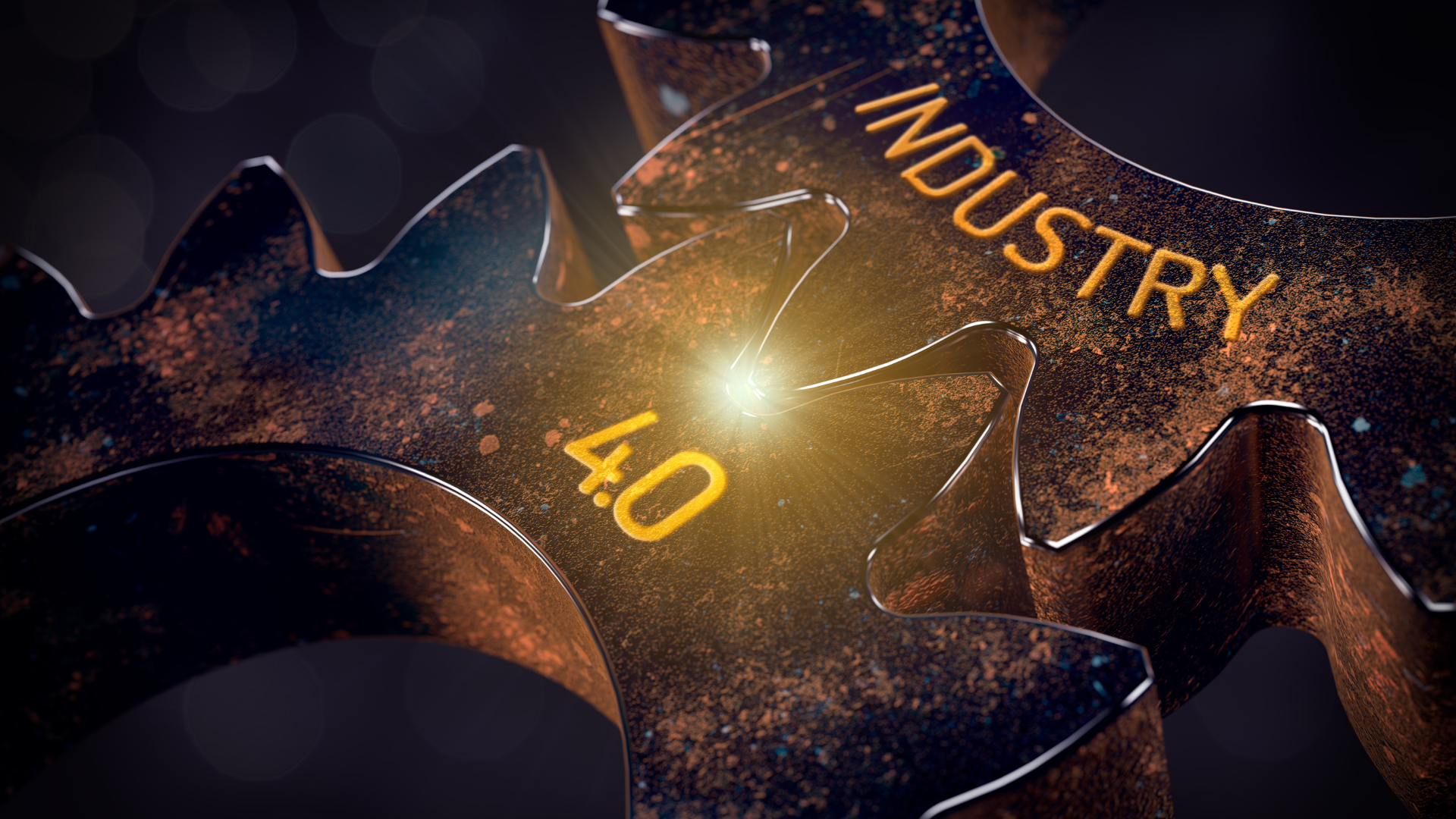 A close up of a gear with the words industry 4.0 on it.