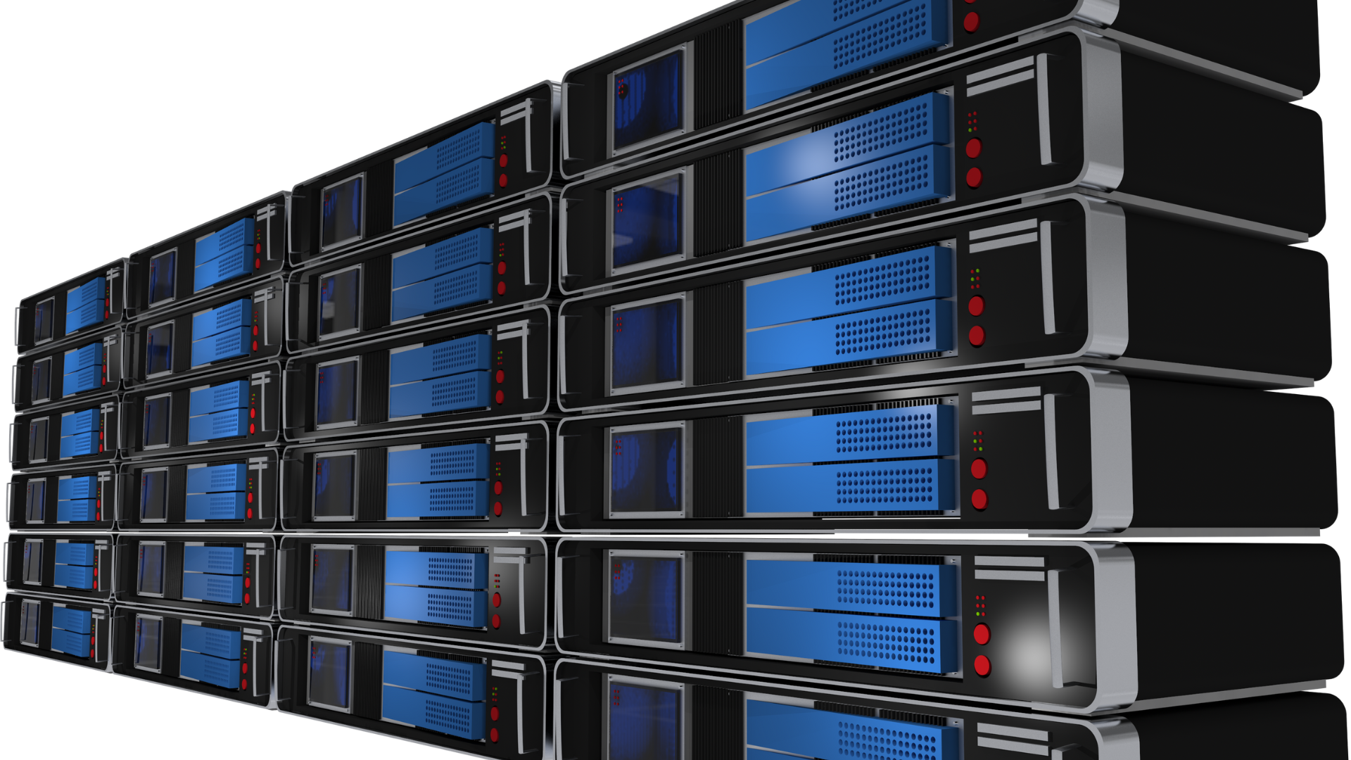 A row of servers are stacked on top of each other