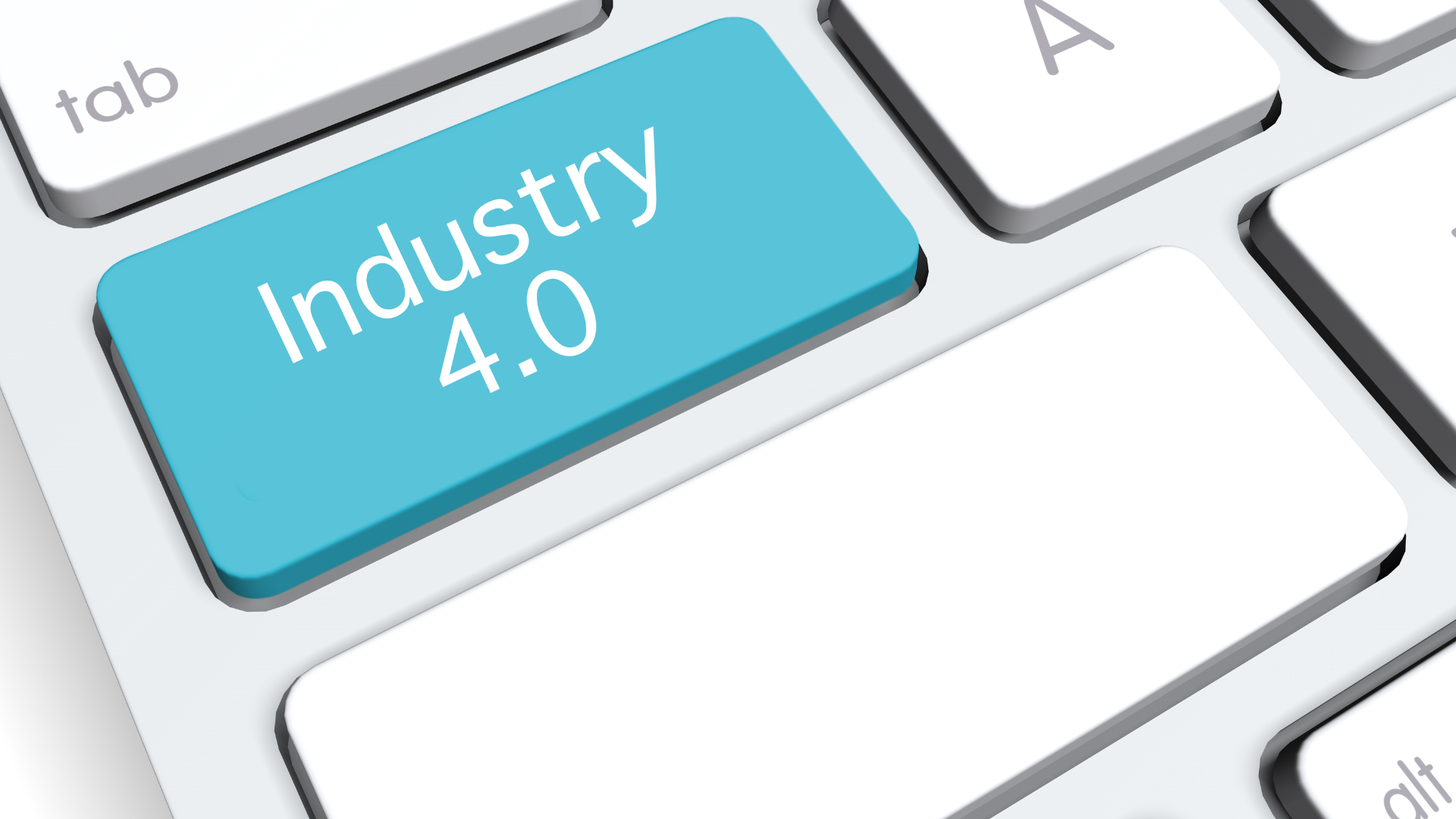 A keyboard with a blue button that says industry 4.0