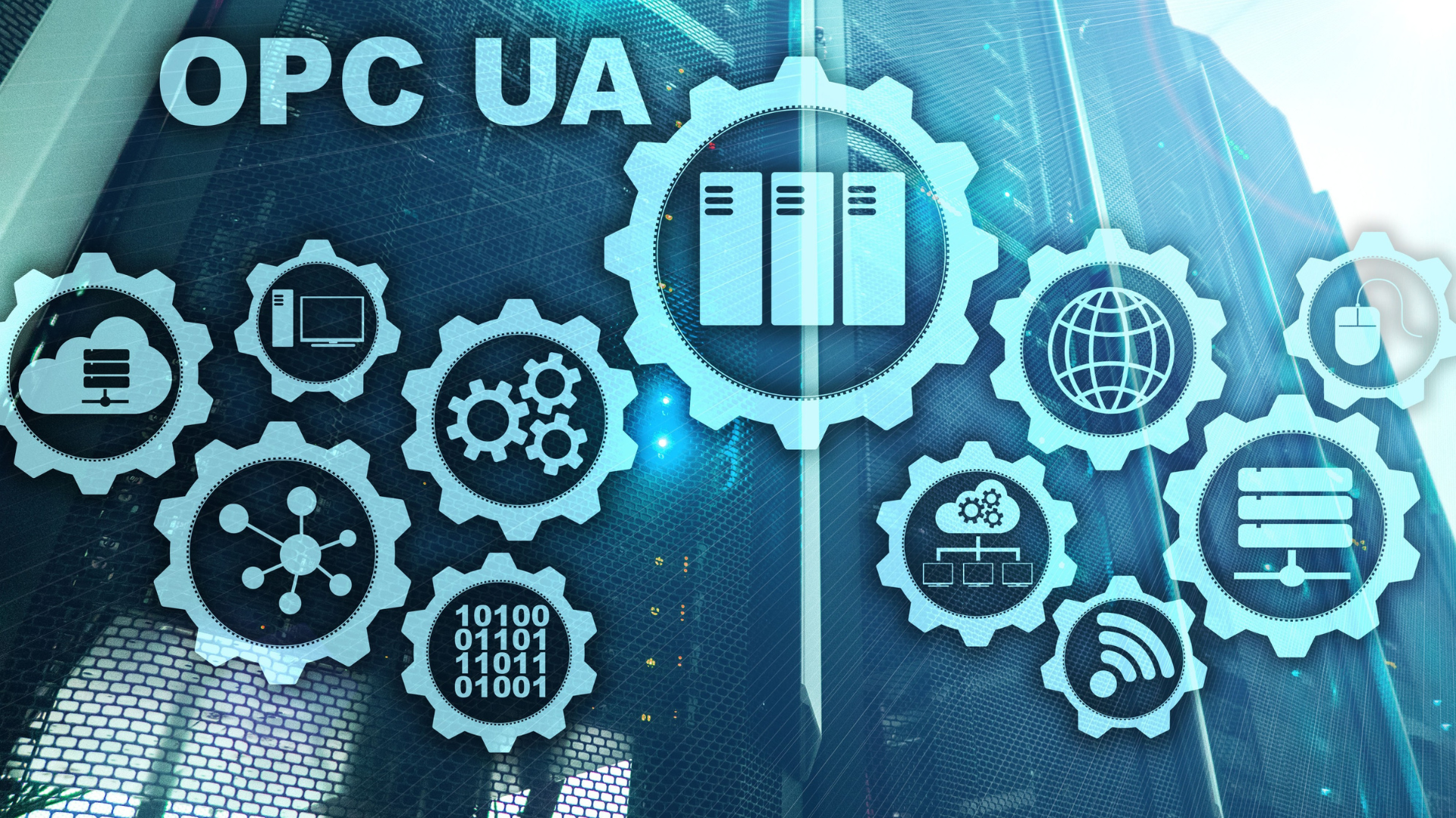 A computer screen with a bunch of gears and icons on it.