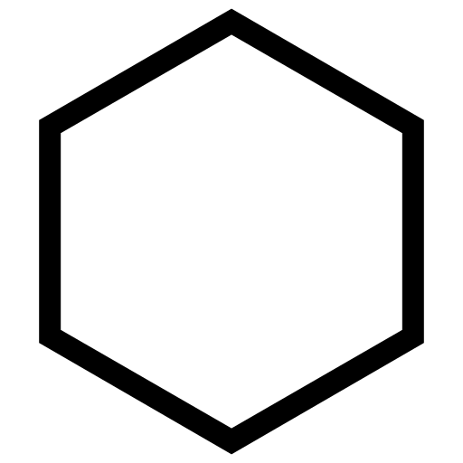 A black and white outline of a hexagon on a white background.