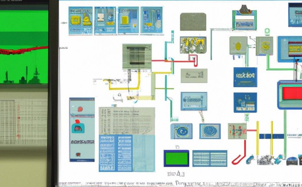 A computer screen shows a diagram of a system