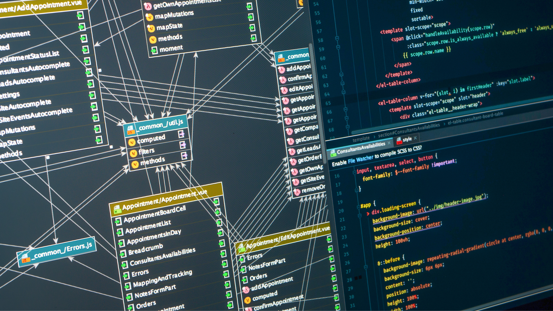 A computer screen with a lot of lines of code on it.