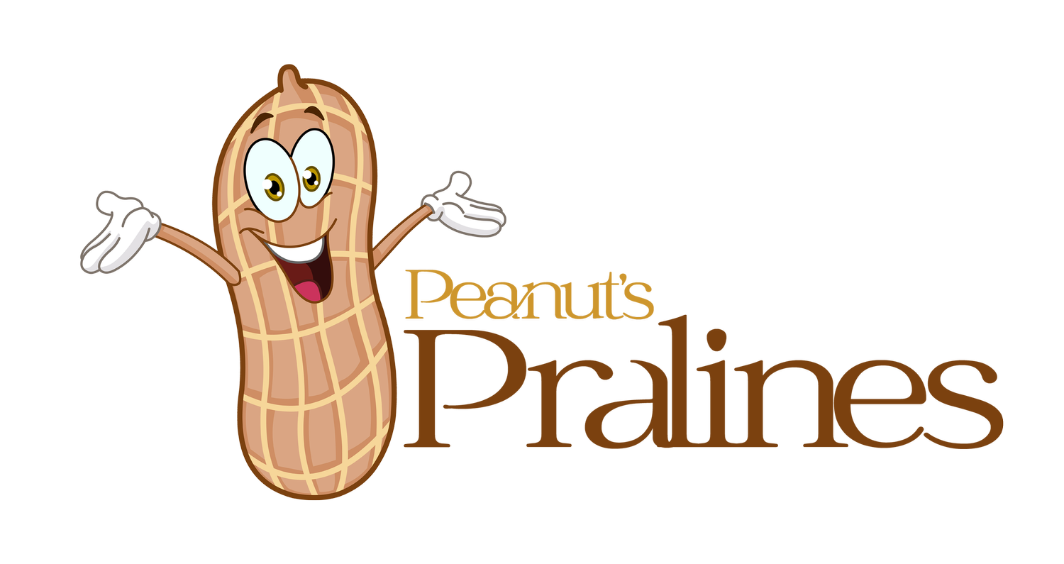 Cartoon peanut with a smiling face and open arms next to the words
