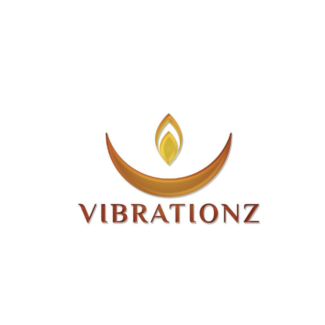 Logo with a crescent moon shape in gold, a flame in the center, and the word