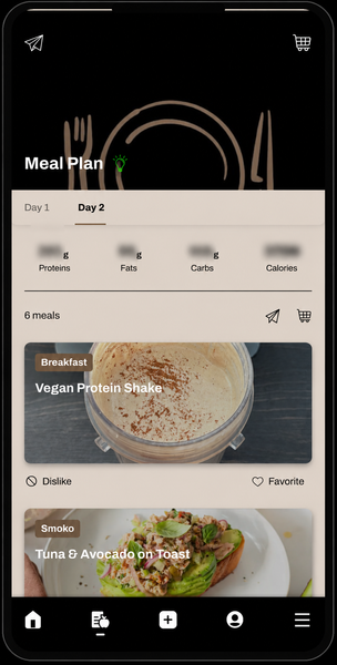 A cell phone with a meal plan on it.