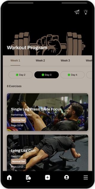 A cell phone with a workout program on the screen.