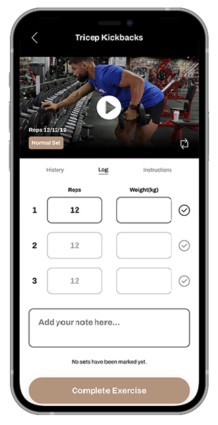 A cell phone with a workout program on the screen.