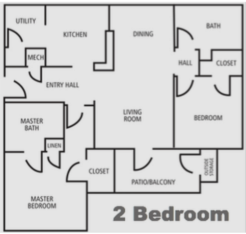 Floor Plan: 2 Bed · 1 Bath · 987 SQ. FT.