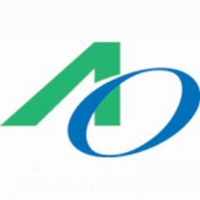 Green and blue AO logo.