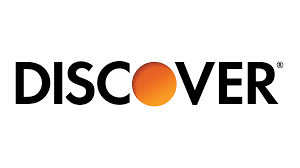 Discover credit card logo: Black text with an orange circle replacing the 