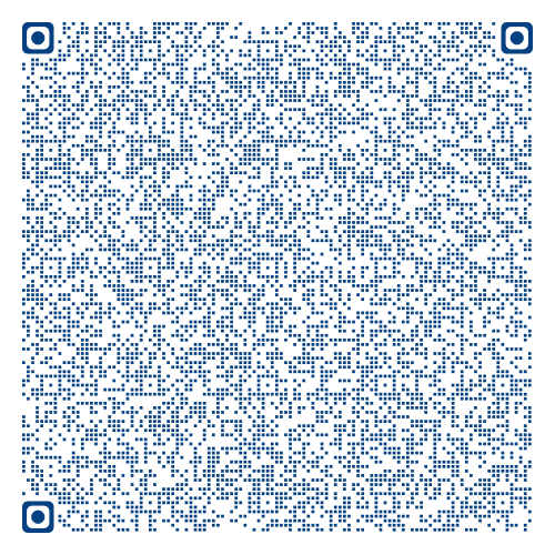 A blue and white qr code on a white background.