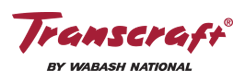 Logo for Transcraft, a Wabash National company. Red script over black text.