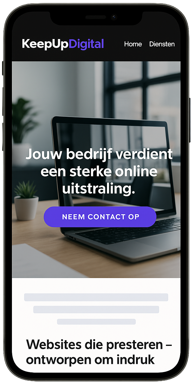 Moderne website op smartphone met KeepUp Digital ontwerp – professioneel webdesign en ontwikkeling op maat