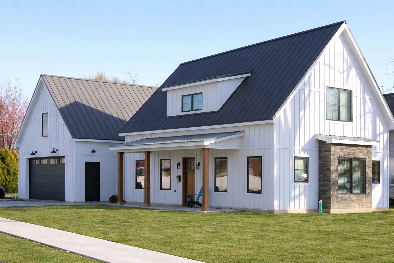 Completed metal roof installation on two-story Weber County home – Ogden Roofing & Exteriors