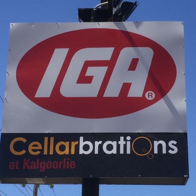 A sign for iga cellarbrations at kalgoorlie