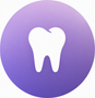White tooth icon on a purple circular gradient background