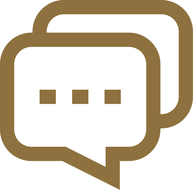 Two overlapping gold chat bubbles with three dots, suggesting messaging or conversation
