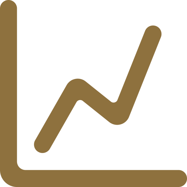 Gold line chart icon with upward trend on a white background