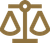 Gold justice scales icon on a white background