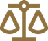 Gold justice scales icon on a white background