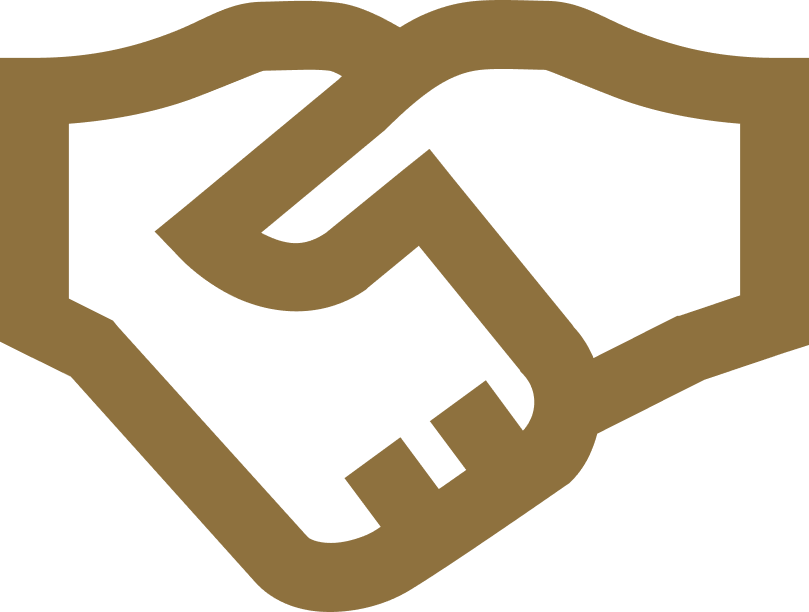 Gold handshake icon on white background