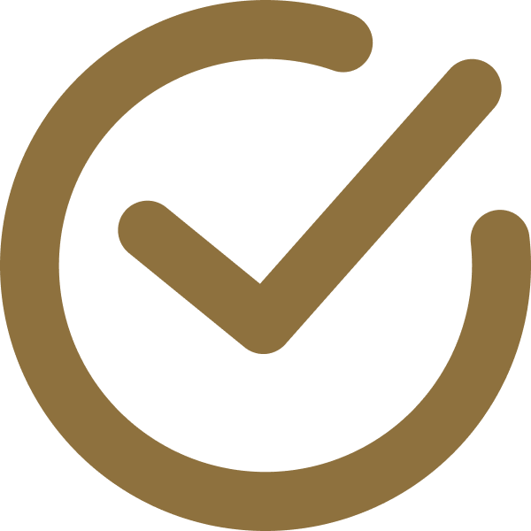 Gold checkmark inside a circular outline icon on a white background
