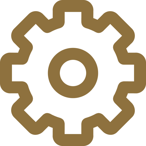 Gold gear icon with a circular center on a white background