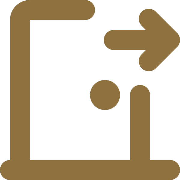 Gold icon of a person exiting a door with a right-pointing arrow