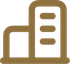 Gold outline of a building icon with a smaller attached structure and three windows