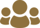 Three gold user silhouettes on a white background, resembling a group or community icon
