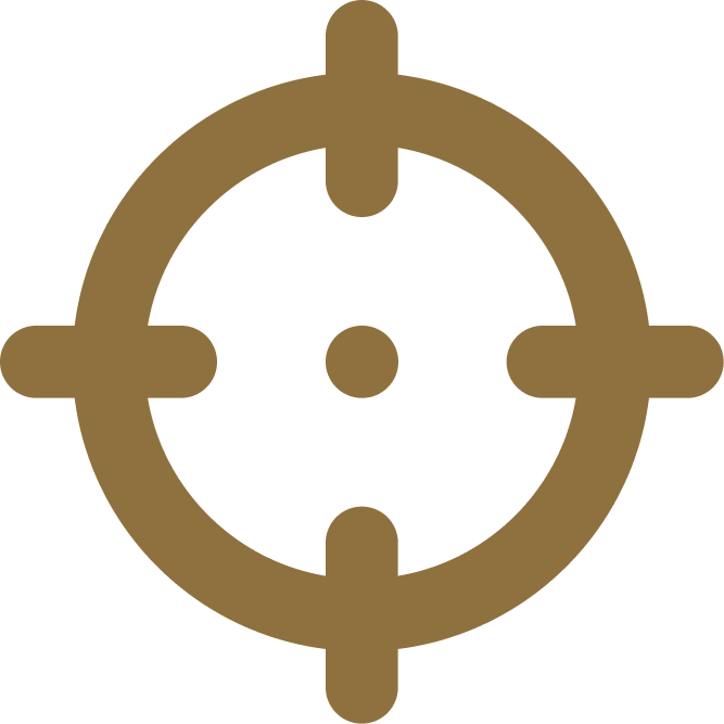 Gold target icon with a central dot and four outer markers on a white background