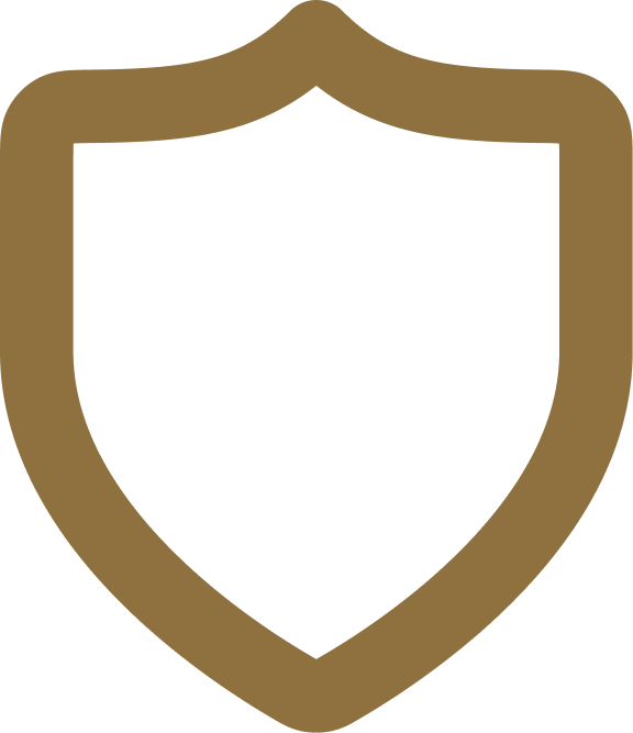 Gold shield outline icon on a white background