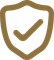 Gold shield with a check mark, symbolizing security or approval