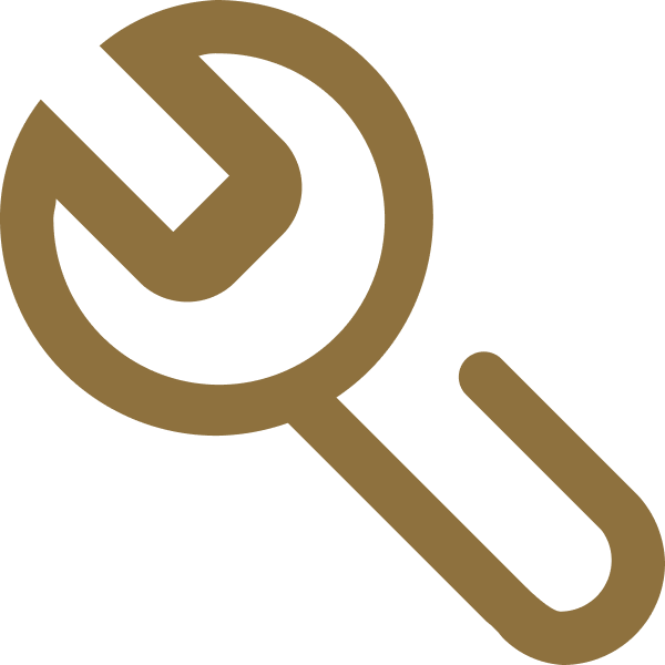 Gold wrench and screwdriver icon on white background