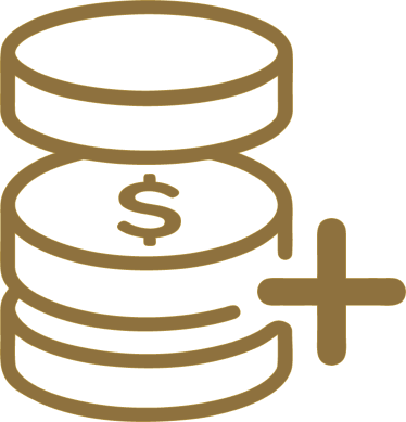 Gold coin stack with a dollar sign and plus symbol, suggesting added money or savings