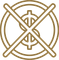 Gold monogram of intertwined letters C and S crossed by an X inside a circle
