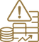 Gold warning icon with stacked coins, line chart, and upward arrow indicating financial alert or risk