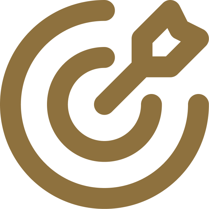 Gold target-like icon with an arrow pointing inward