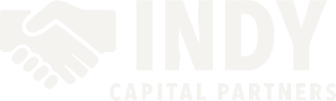 Light beige Indy Capital Partners logo with handshake icon and text