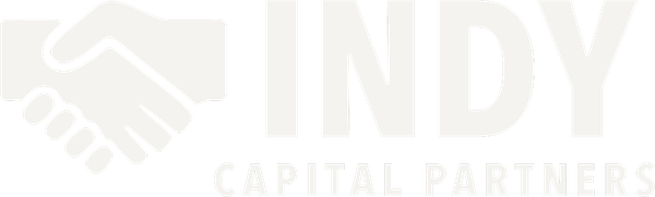 Light beige Indy Capital Partners logo with handshake icon and text